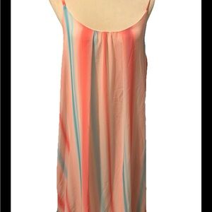 Pink Lily Maxi Dress Size L Pink Blue Stripes Spaghetti Straps Scoop Neckline